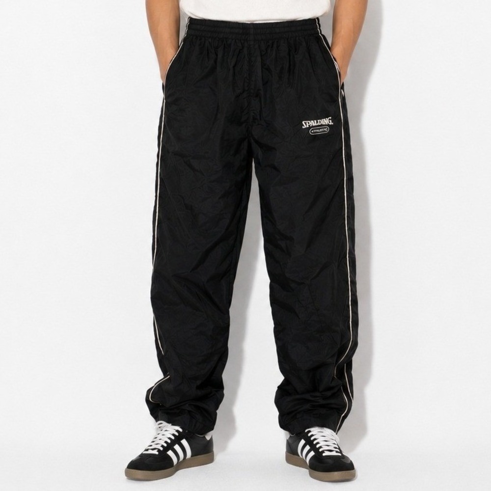 90s Vintage Spalding Nylon Track Pants Mens S Black Elastic Waist Windbreaker